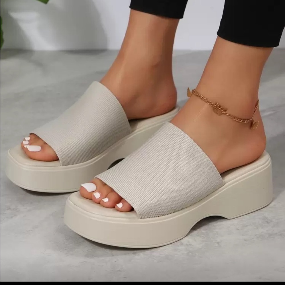 Nude wedge slide sandals
